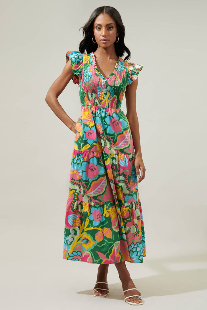 Tropics Tiered Midi Dress