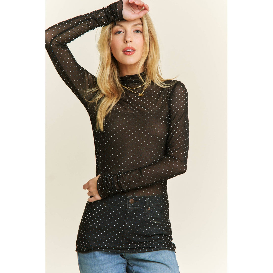 Black Polka - Dot Mesh Long Sleeve Top - The Color Collab