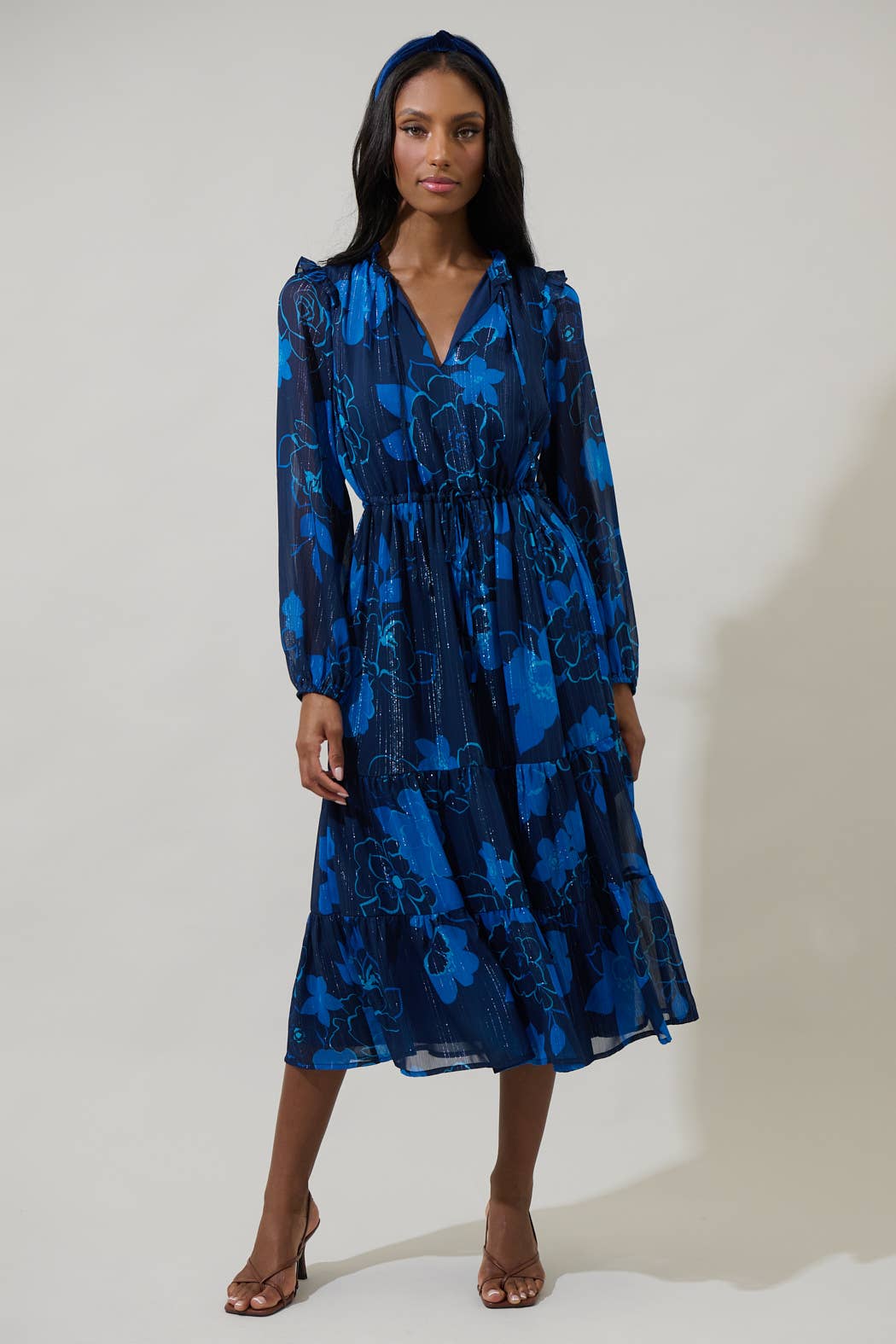 Bluford Floral Kristen Tiered Midi Dress: NavyBlue - The Color Collab