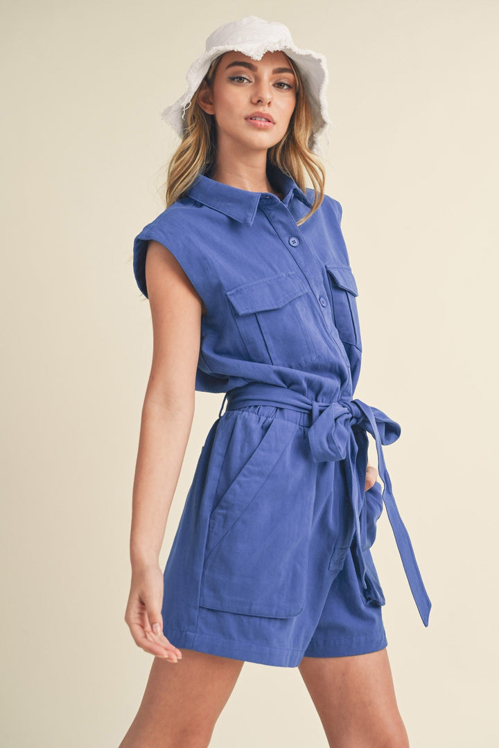 Button Up Cargo Romper - The Color Collab