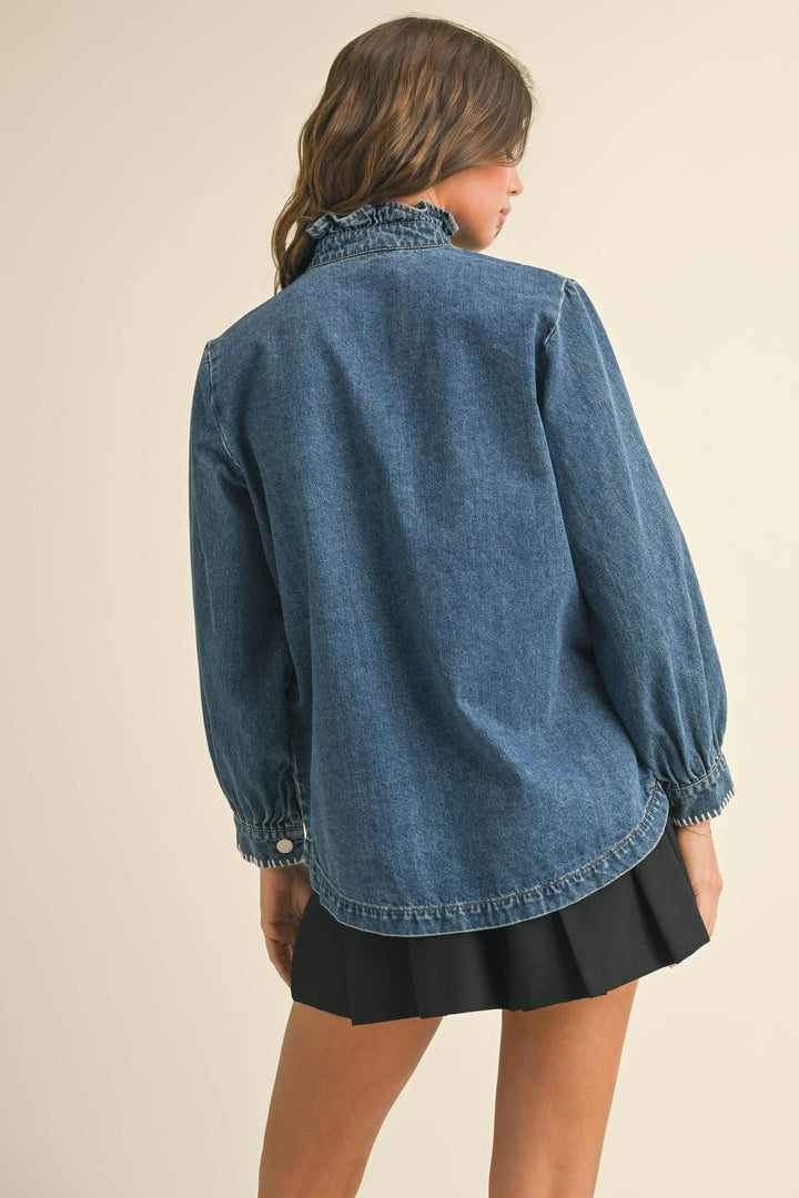 Stitch Detail Ruffled Denim Jacket