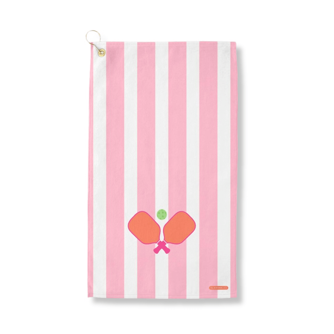 Clairebella Sport Towel - Cabana Stripe: Pickleball Pink - The Color Collab