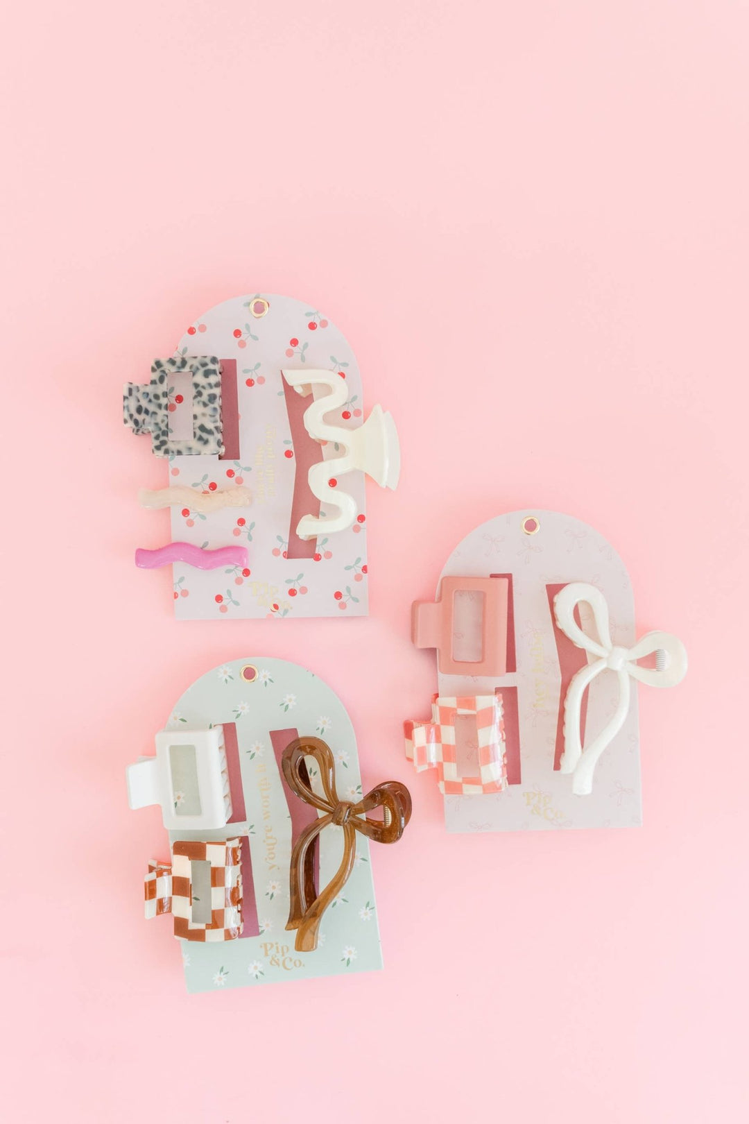Claw Clip Set of 3 – Pink Checker & Bow - The Color Collab