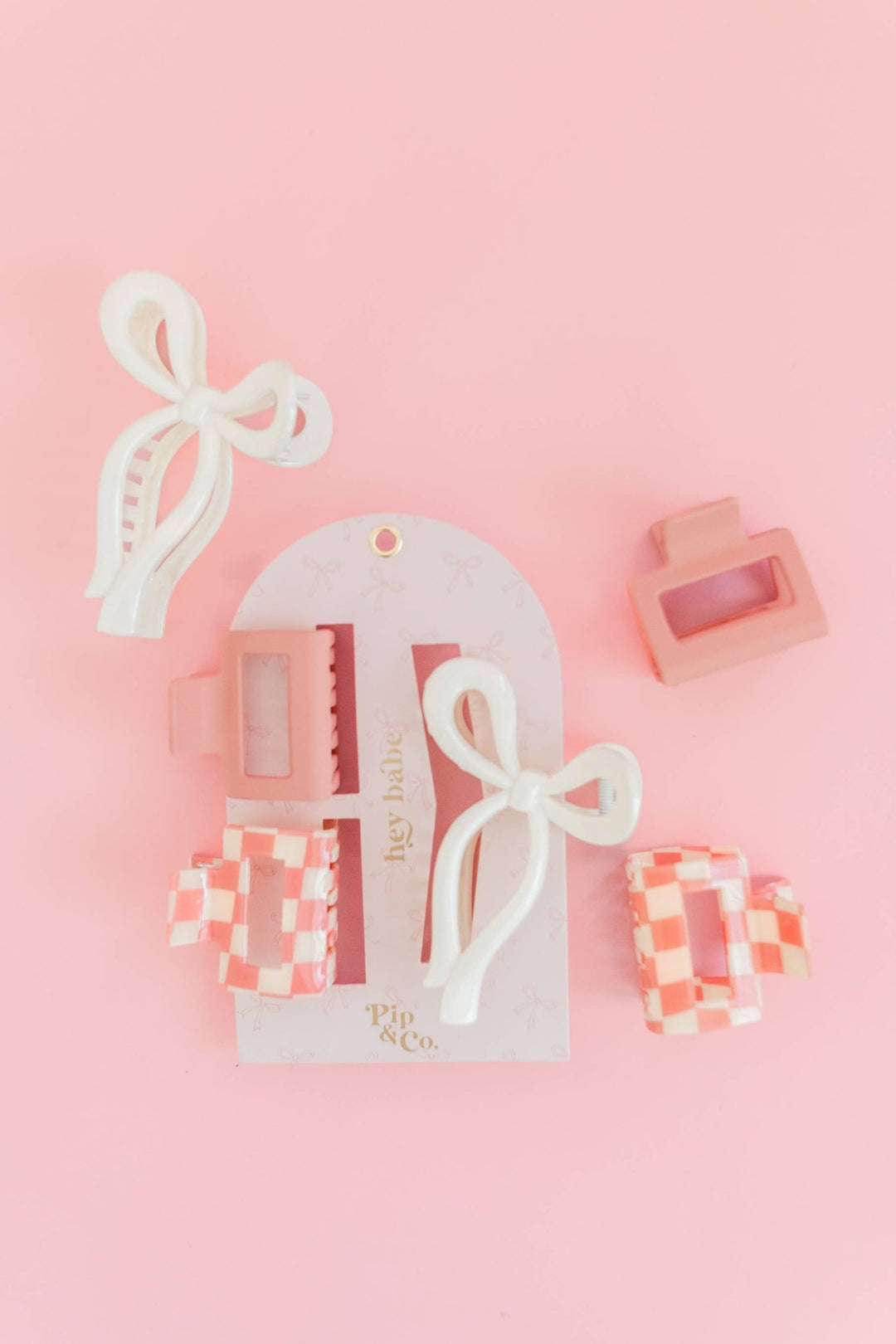 Claw Clip Set of 3 – Pink Checker & Bow - The Color Collab