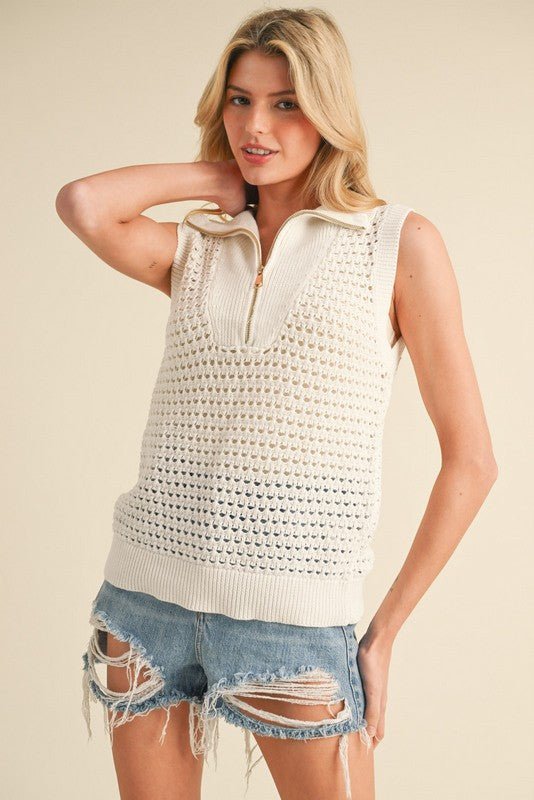 Crochet High Neck Knit Vest - The Color Collab