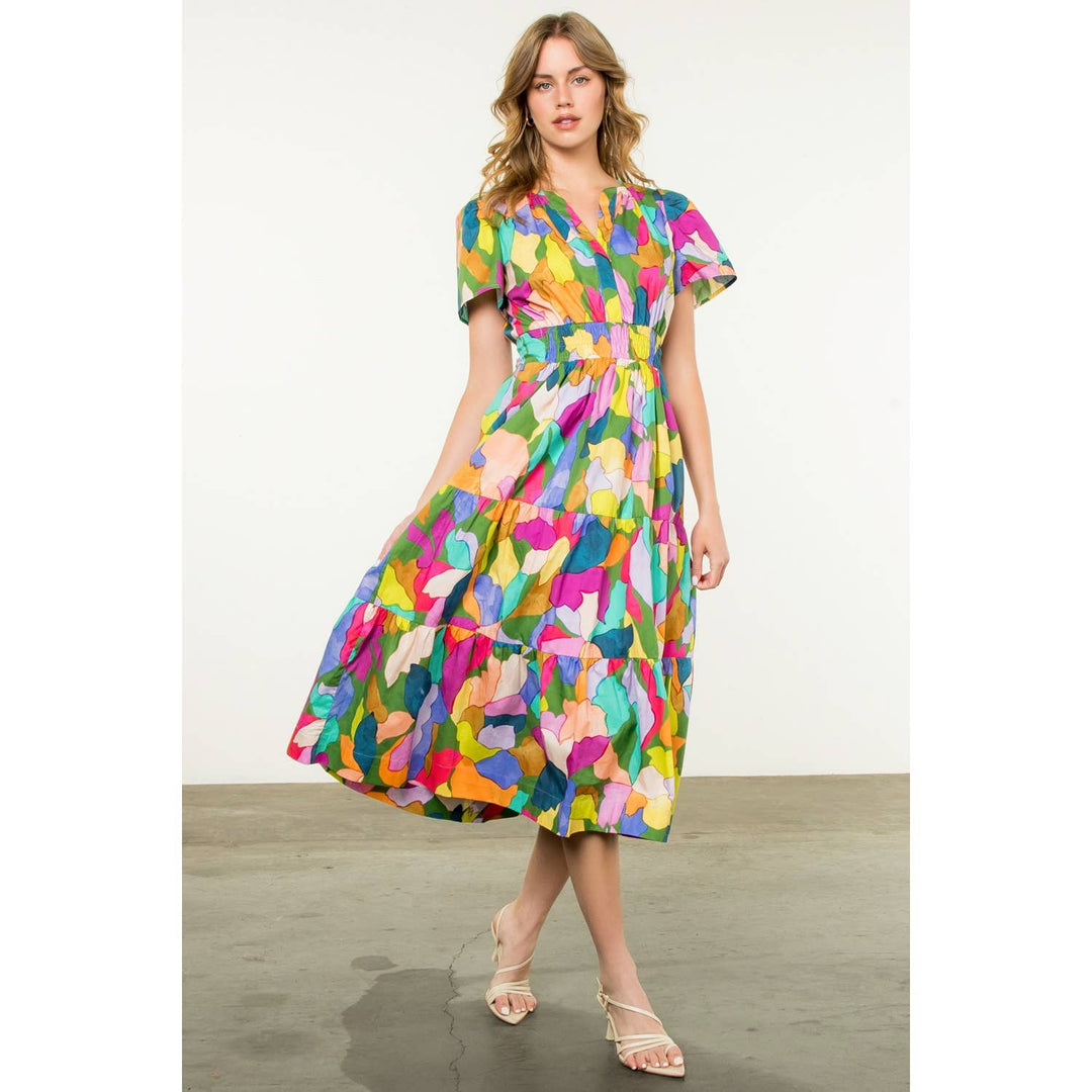 Multi-colored Tiered Print Dress