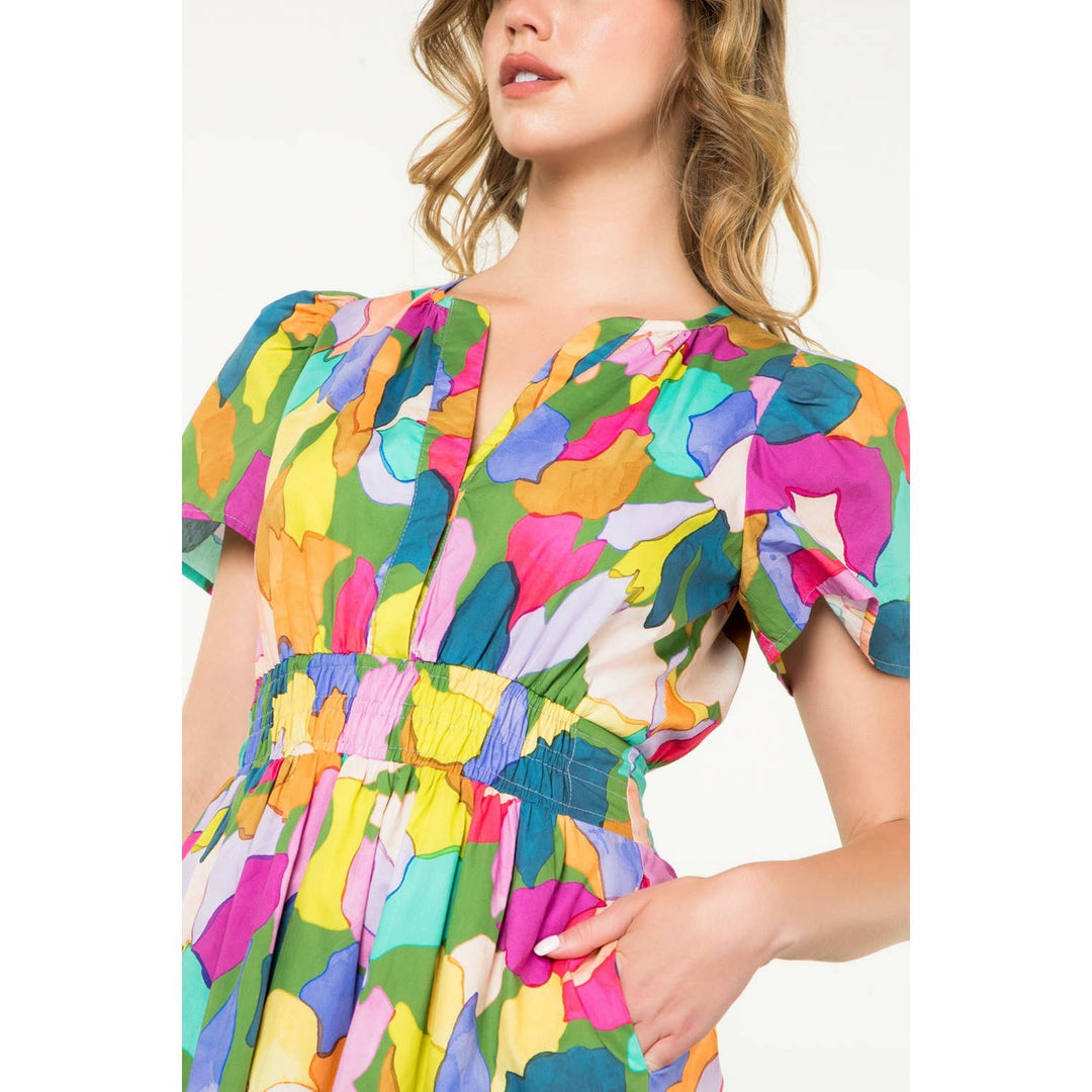 Multi-colored Tiered Print Dress