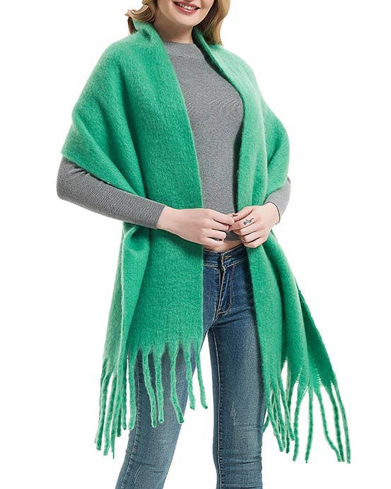 Soft Fringe Scarf Wrap - Bright Green