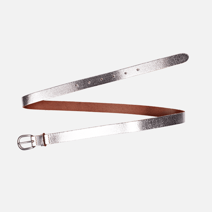 Metallic Skinny Fun Full Grain Leather Belt - Silver & Gold