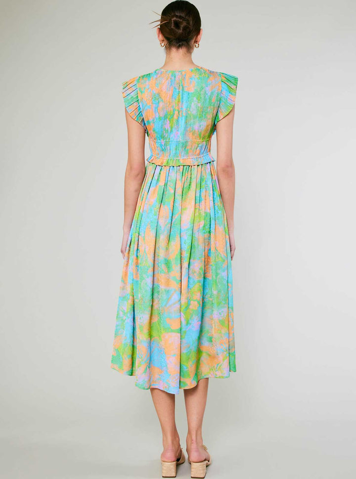 Abstract Printed Pleated Midi Dress