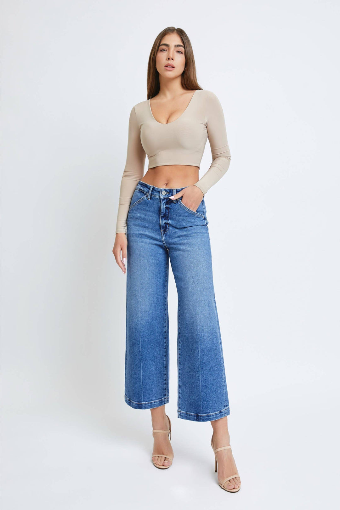 Dark Wash Clean Cropped Wideleg Trouser