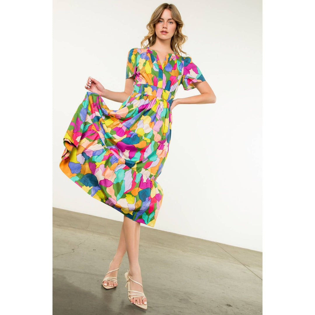 Multi-colored Tiered Print Dress