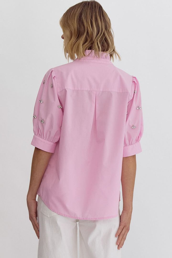 Emily Half Sleeve Embellished Button Up Top