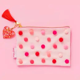 Elliot Red + Pink Pom Pouch
