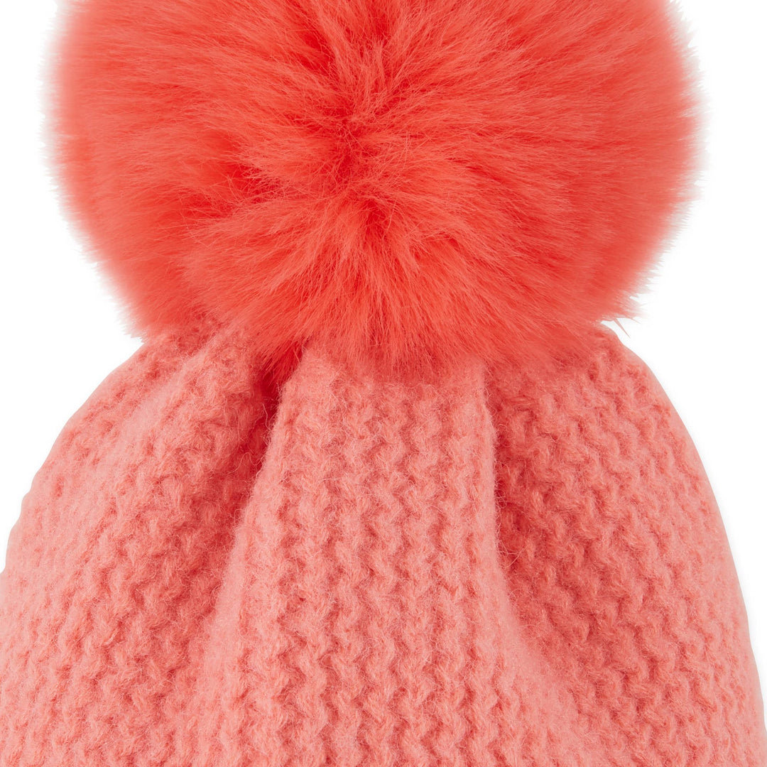 Plush Knit Pom Pom Beanie - Coral