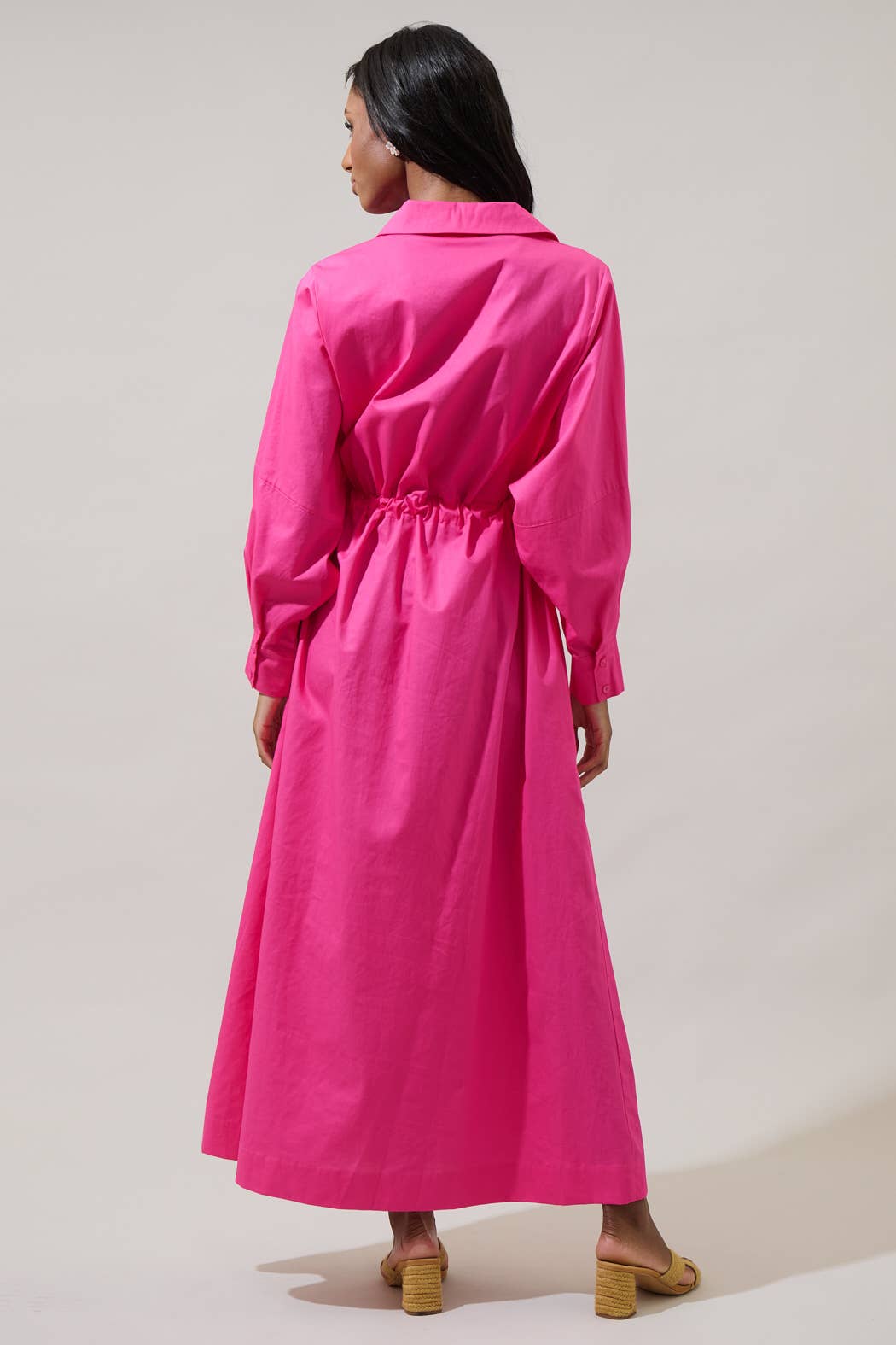 Faiza Dolman Sleeve Poplin Maxi Dress: Fuschia - The Color Collab