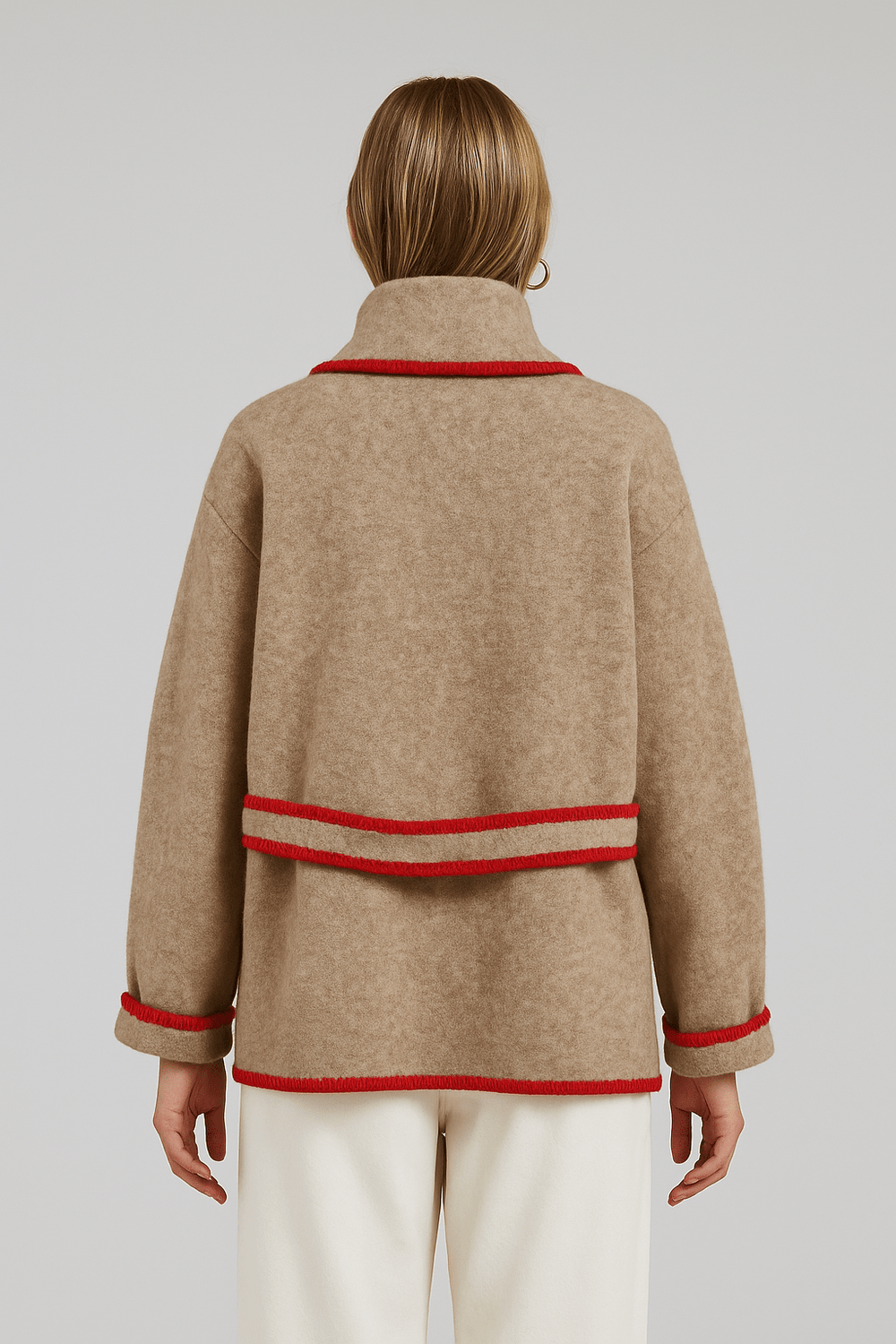 Flat White WhipStitch Cardigan with Belt - Heather Taupe - The Color Collab