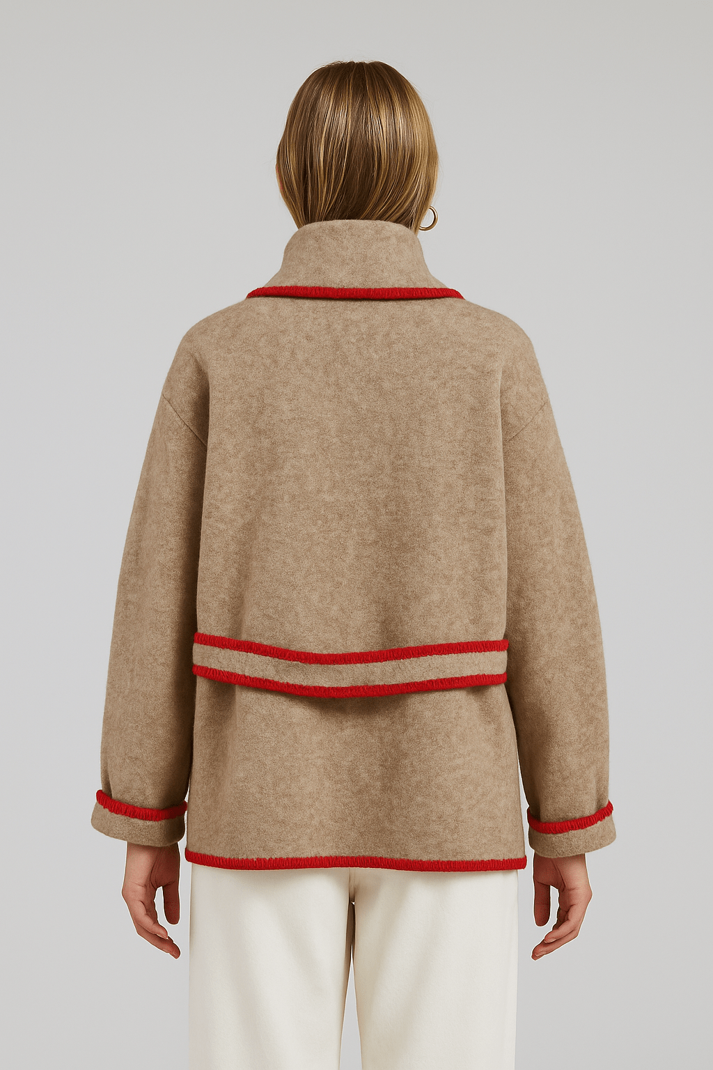 Flat White WhipStitch Cardigan with Belt - Heather Taupe - The Color Collab