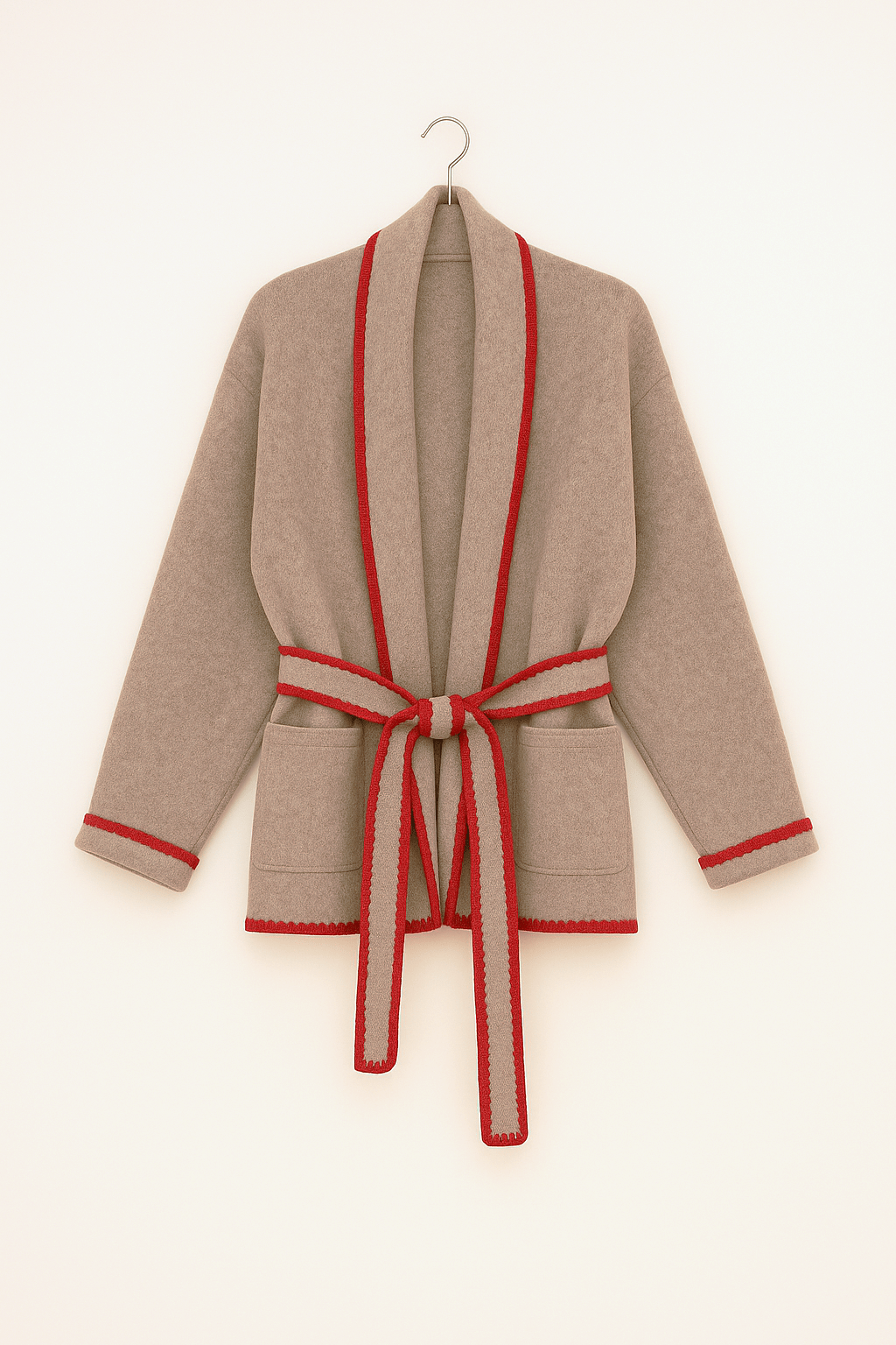 Flat White WhipStitch Cardigan with Belt - Heather Taupe - The Color Collab