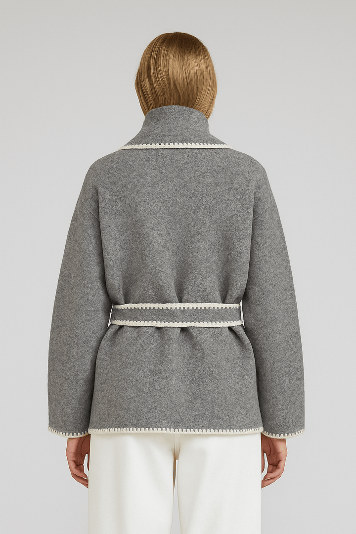 Flat White WhipStitch Cardigan with Belt in Heather Grey - The Color Collab