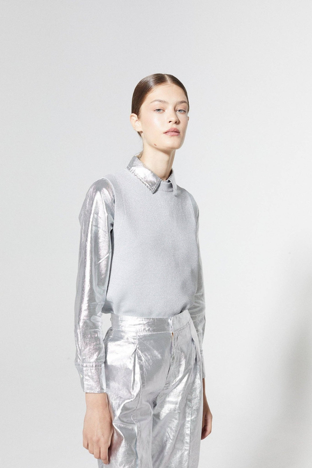 Glitter Knitted Silver Top - The Color Collab