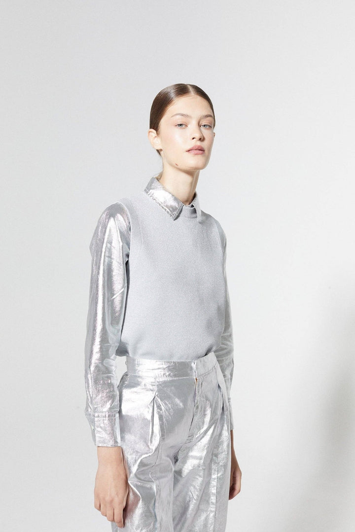 Glitter Knitted Silver Top - The Color Collab