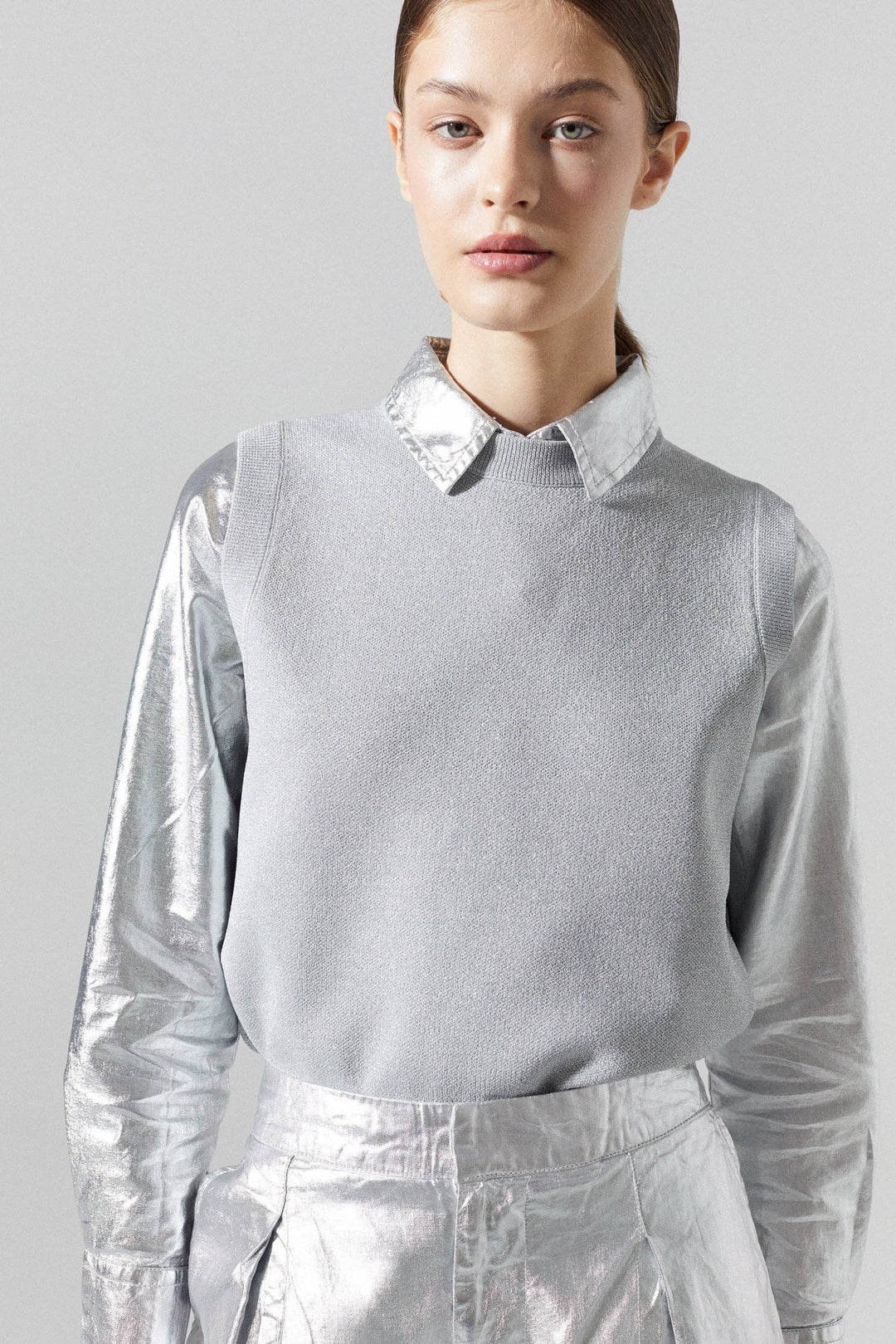 Glitter Knitted Silver Top - The Color Collab