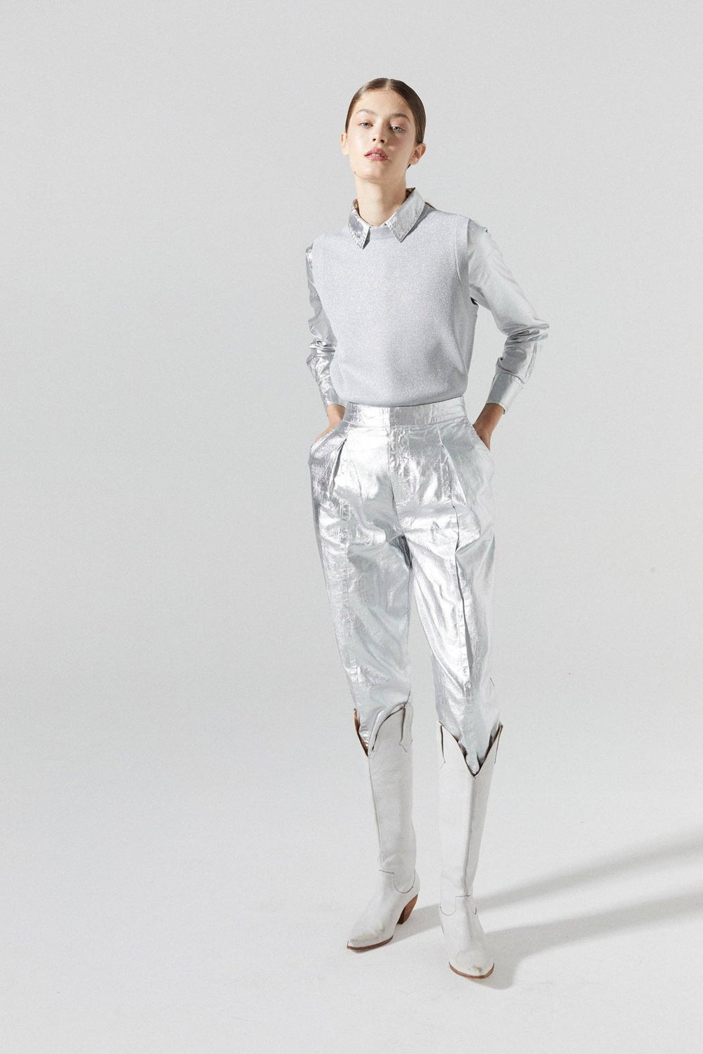 Glitter Knitted Silver Top - The Color Collab