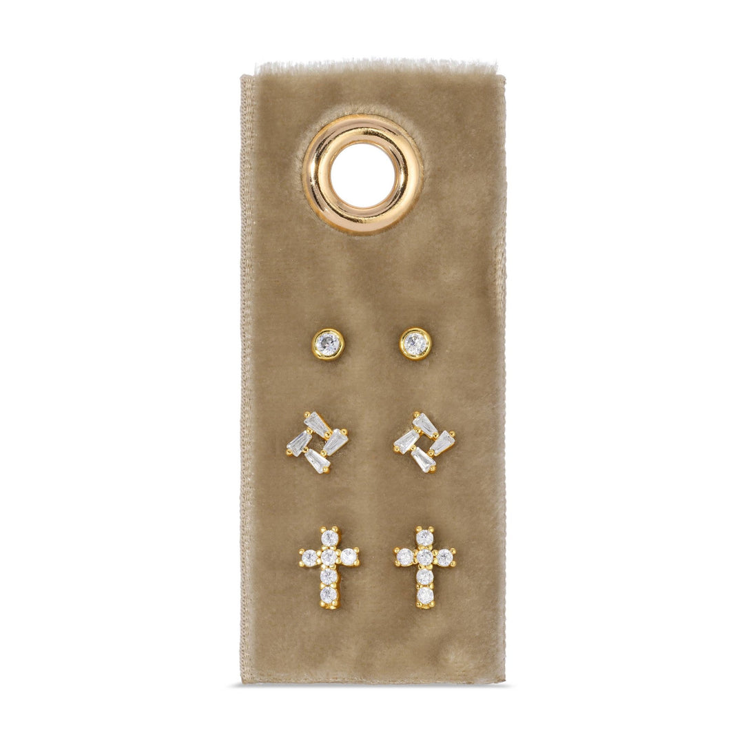 Gold Cross Velvet Stud Set - The Color Collab