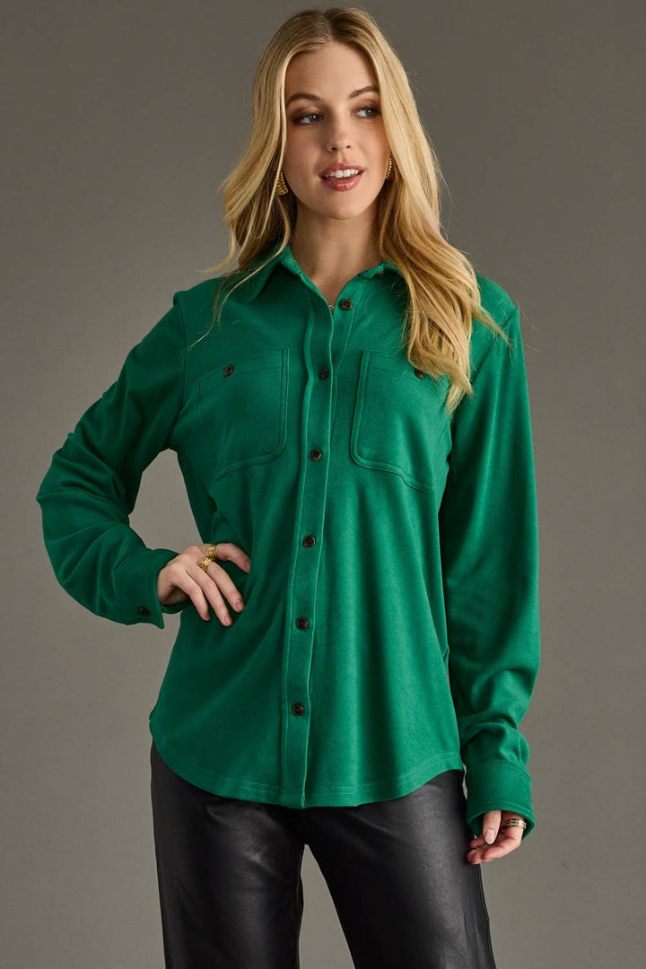 Green Super Soft Button Up - The Color Collab