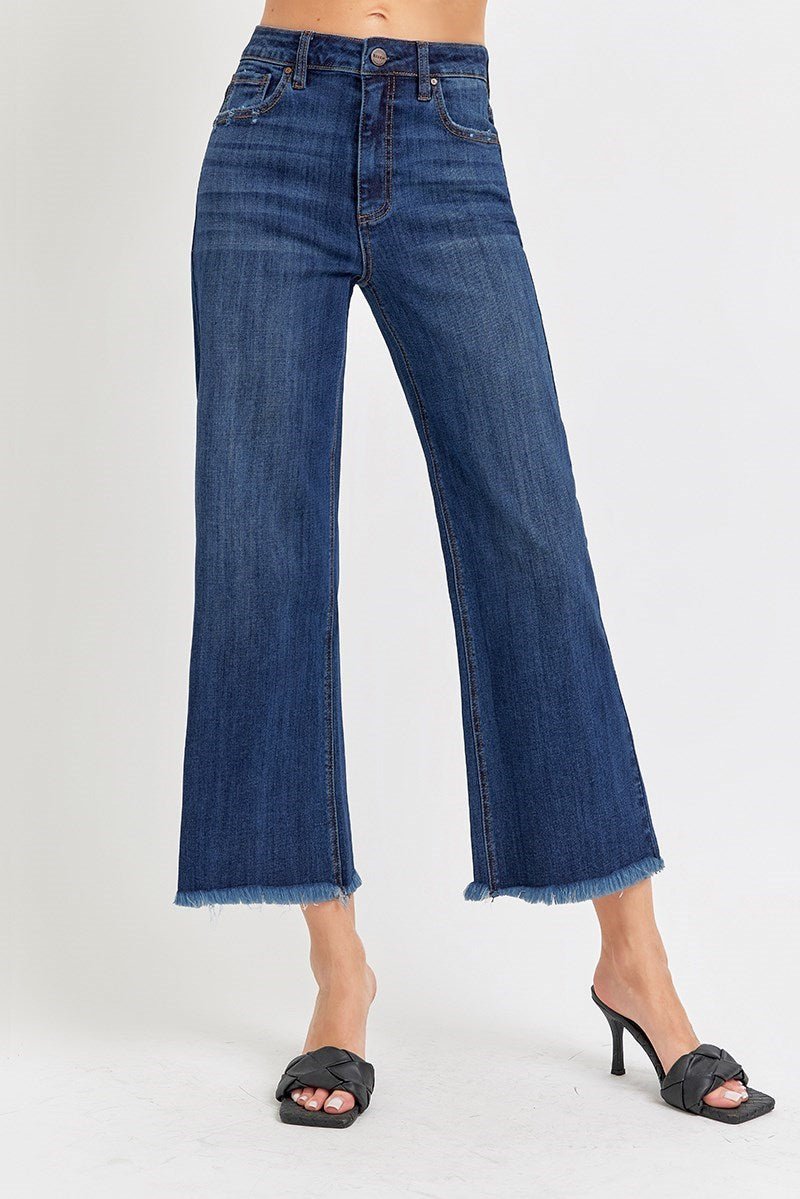High Rise Crop Wide Leg Fray Hem Jeans - The Color Collab