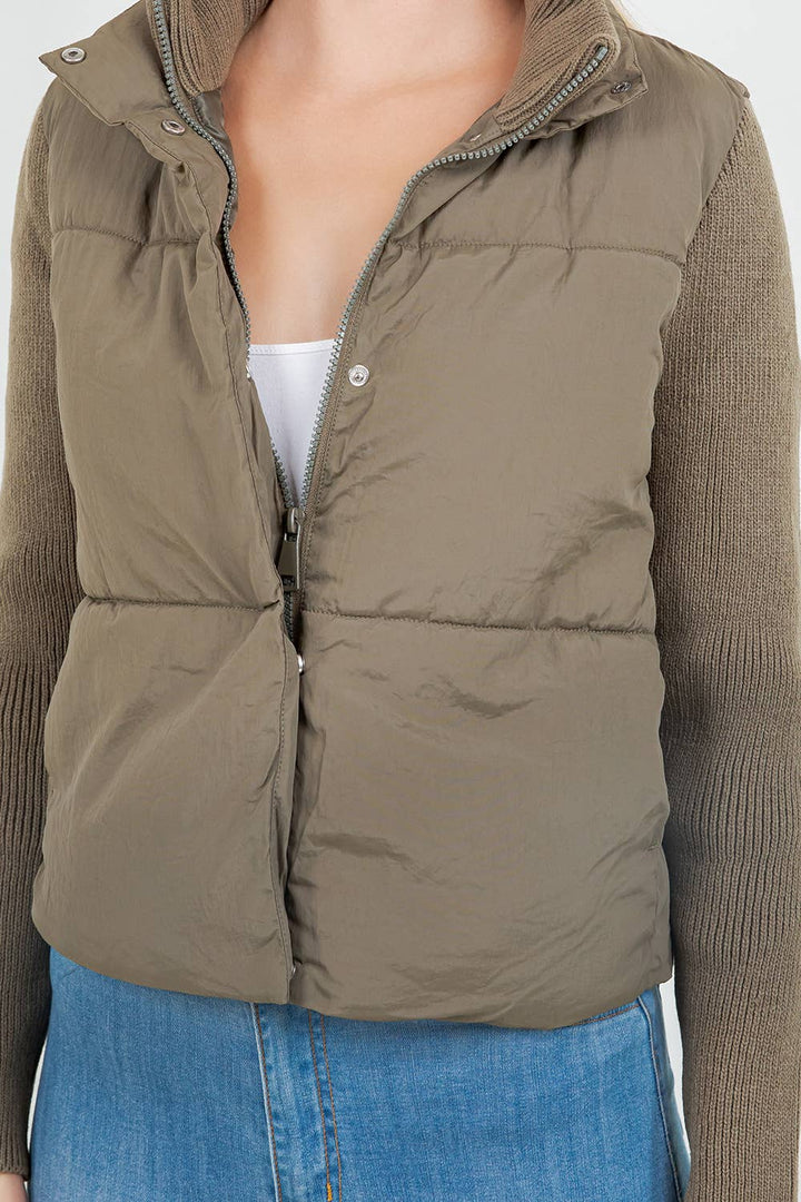 Knit Sleeve Quilted Puffer Jacket - The Color Collab