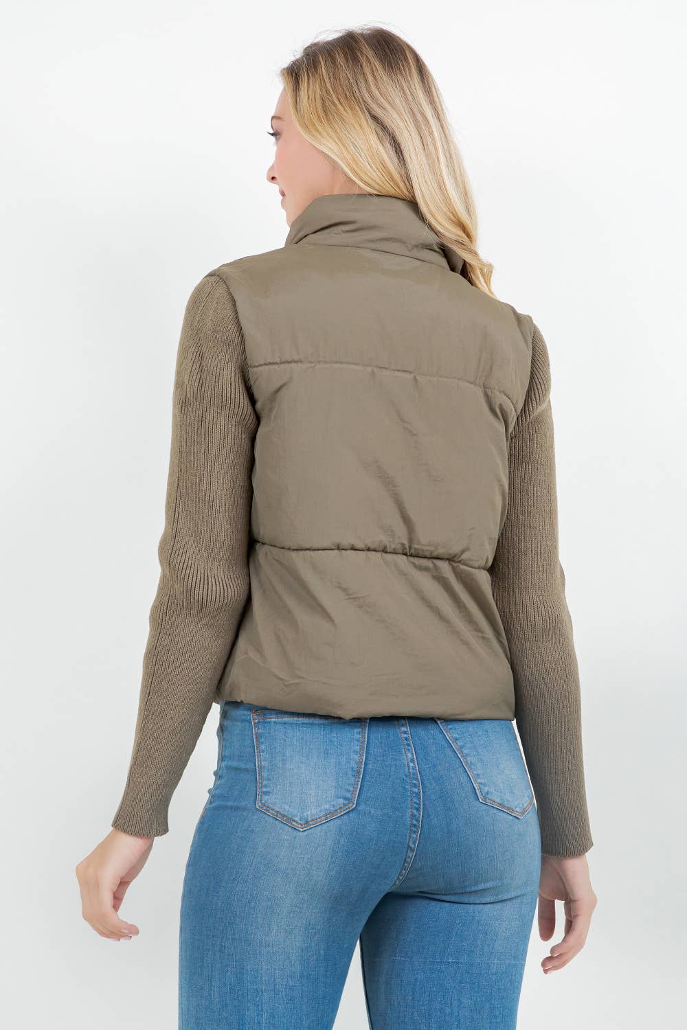 Knit Sleeve Quilted Puffer Jacket - The Color Collab