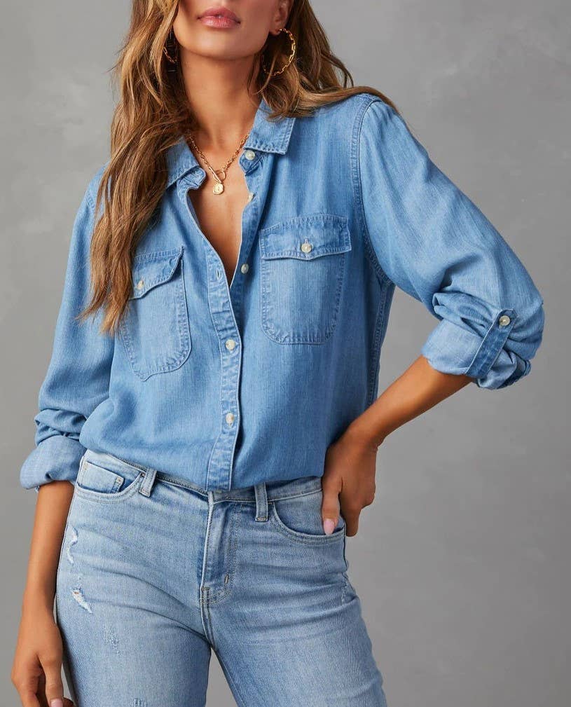Long Sleeve Denim Shirt - The Color Collab