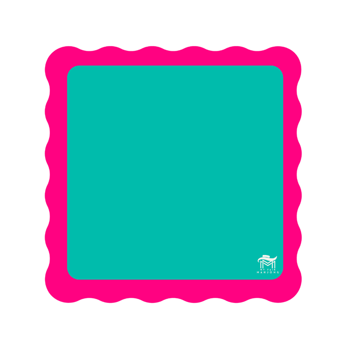 MAHJONG MAT | Color Wave | 31" x 31": Green Center - Pink Scallop - The Color Collab