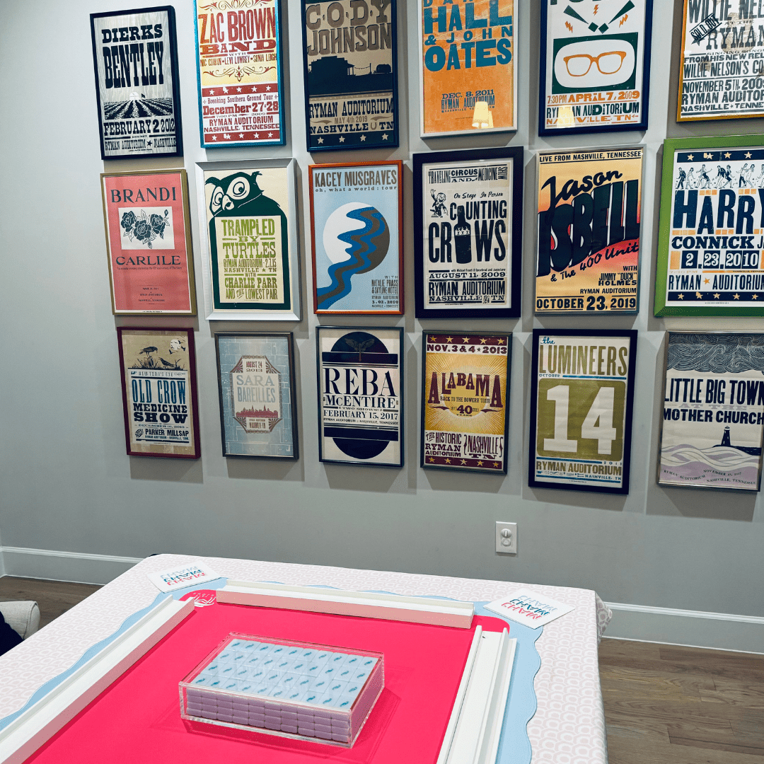 MAHJONG MAT | Color Wave | 31" x 31": Green Center - Pink Scallop - The Color Collab