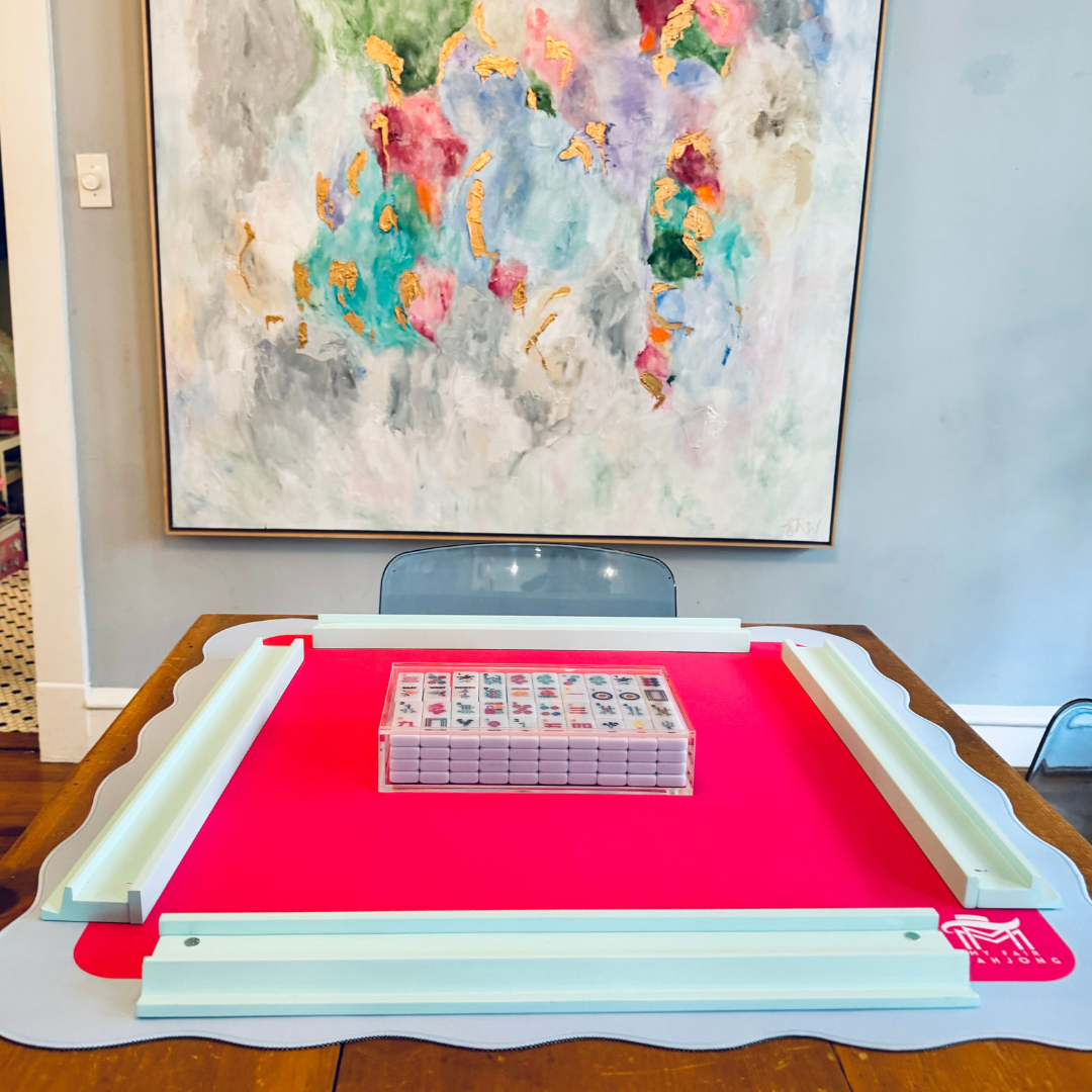 MAHJONG MAT | Color Wave | 31" x 31": Green Center - Pink Scallop - The Color Collab