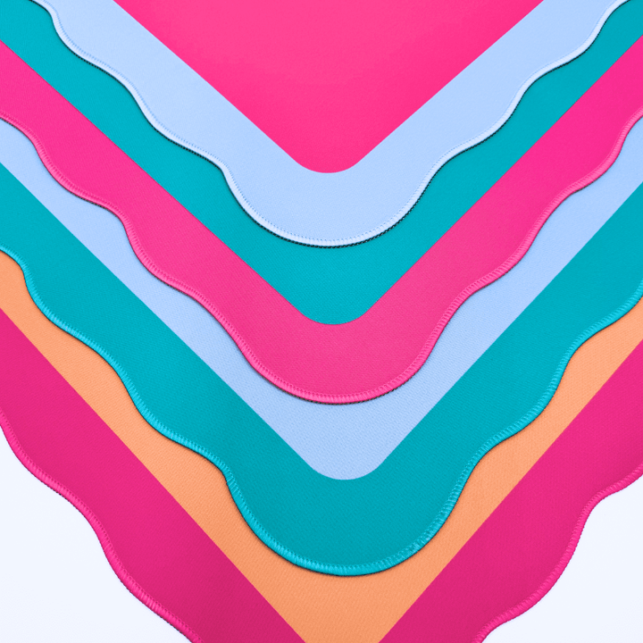 MAHJONG MAT | Color Wave | 31" x 31": Green Center - Pink Scallop - The Color Collab