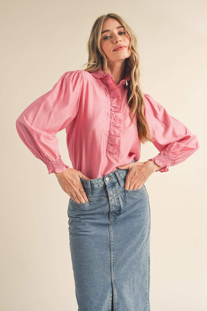 Marcy Ruffled Collar Button Down Shirt - The Color Collab