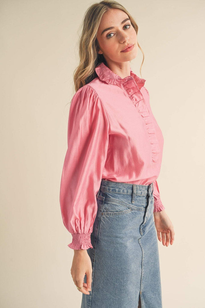 Marcy Ruffled Collar Button Down Shirt - The Color Collab
