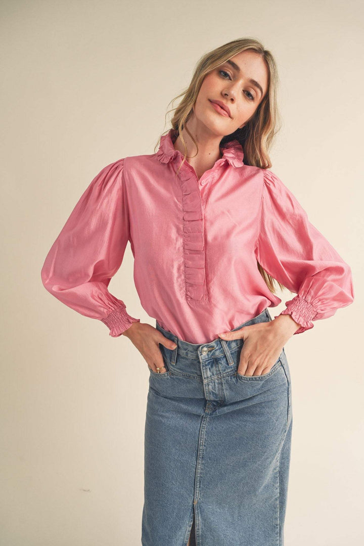 Marcy Ruffled Collar Button Down Shirt - The Color Collab