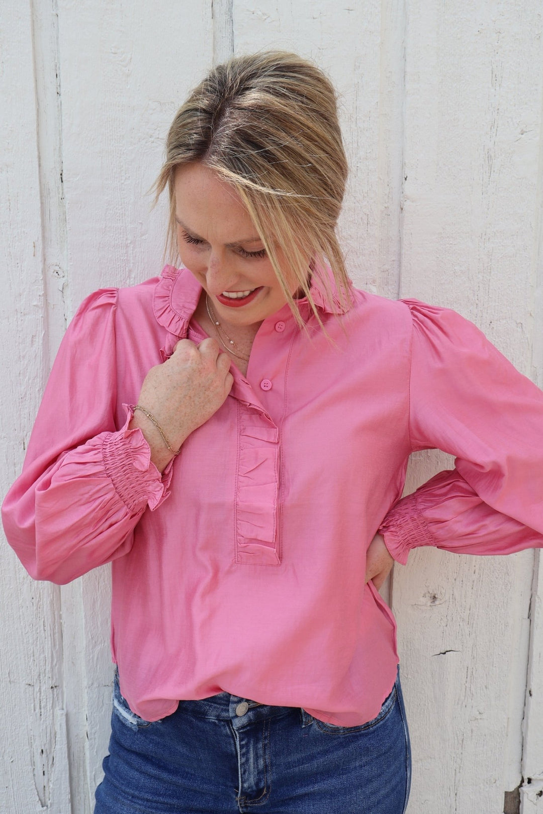 Marcy Ruffled Collar Button Down Shirt - The Color Collab