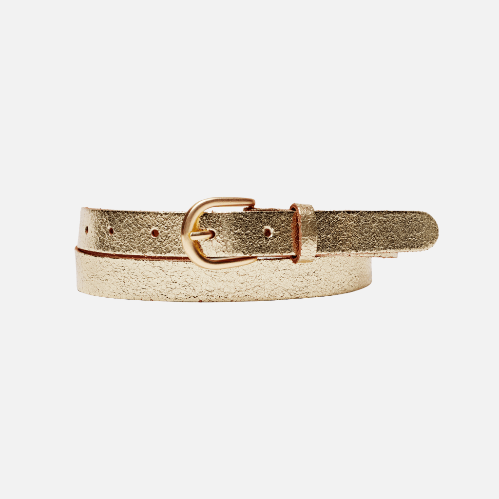Metallic Skinny Fun Full Grain Leather Belt - Silver & Gold - The Color Collab
