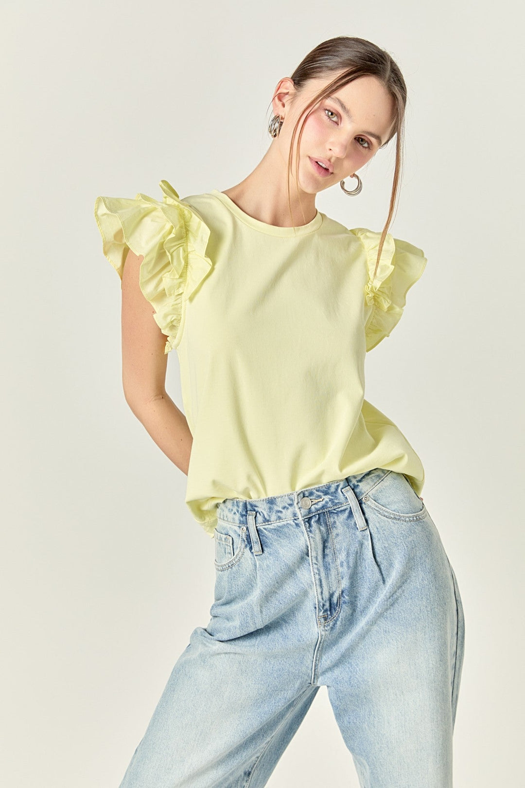 Mixed Media Ruffle Shirt - The Color Collab
