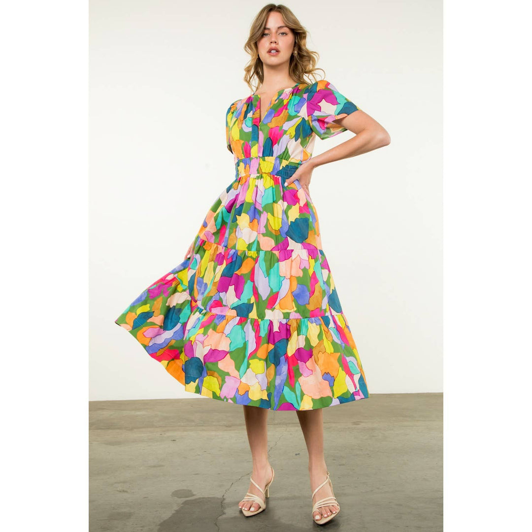 Multi - colored Tiered Print Dress - The Color Collab