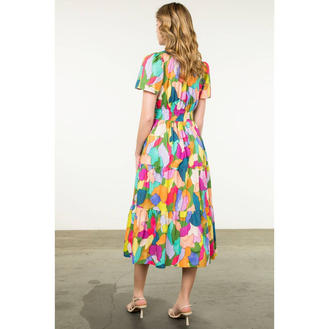 Multi - colored Tiered Print Dress - The Color Collab
