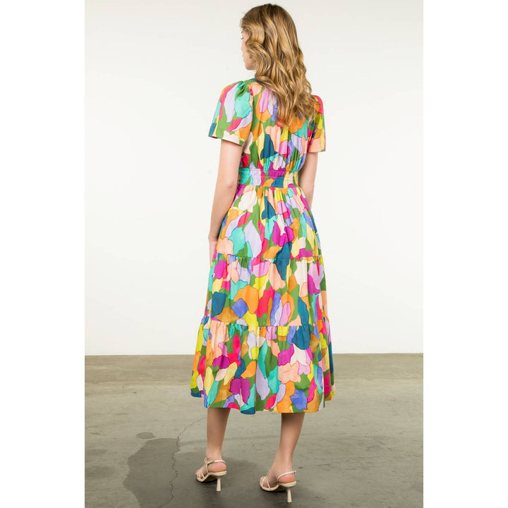 Multi - colored Tiered Print Dress - The Color Collab