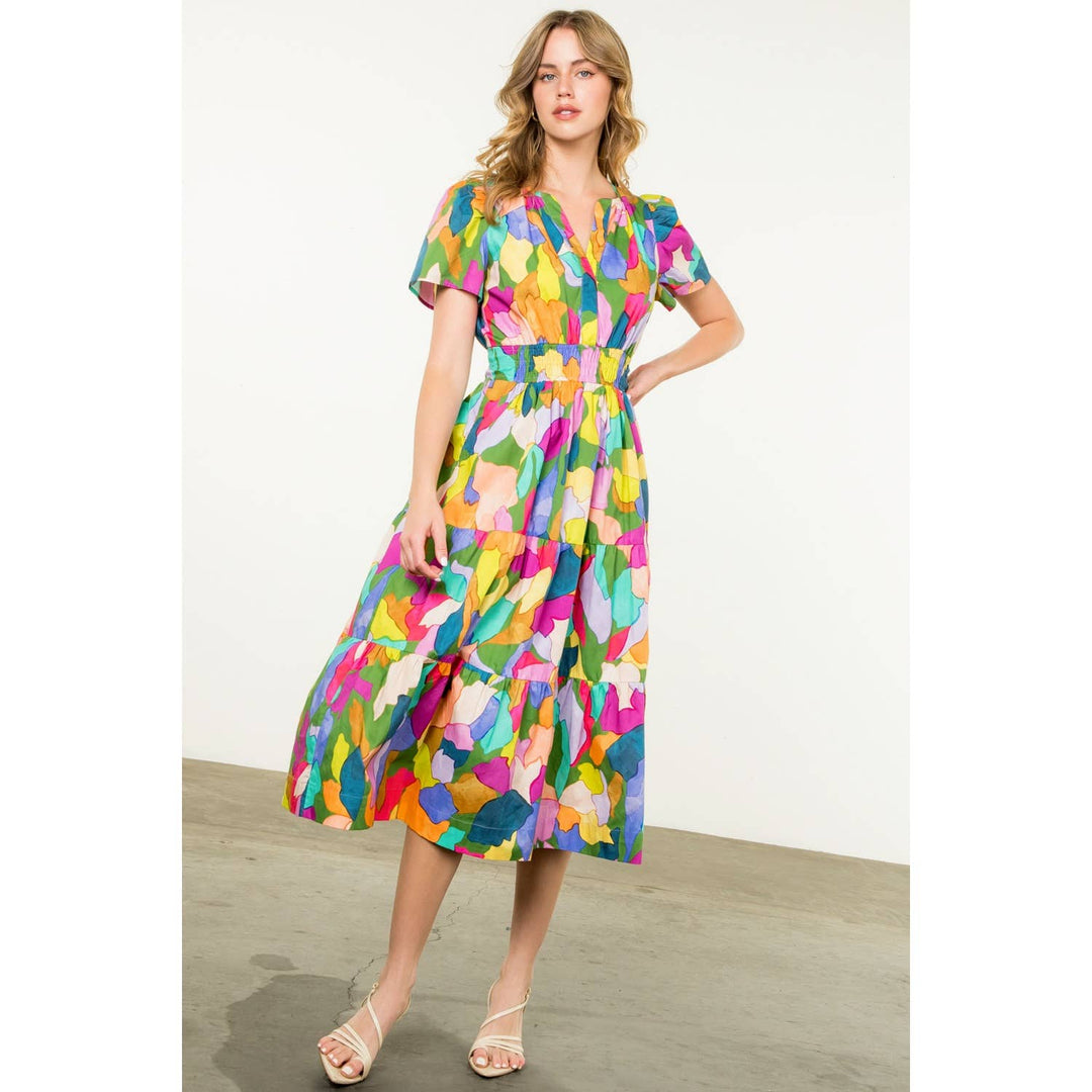 Multi - colored Tiered Print Dress - The Color Collab