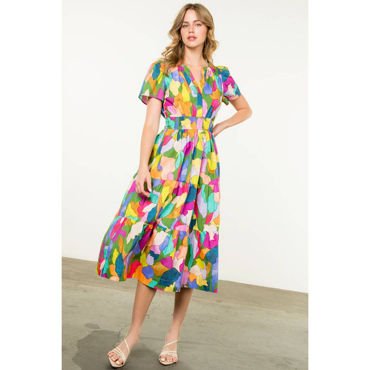 Multi - colored Tiered Print Dress - The Color Collab