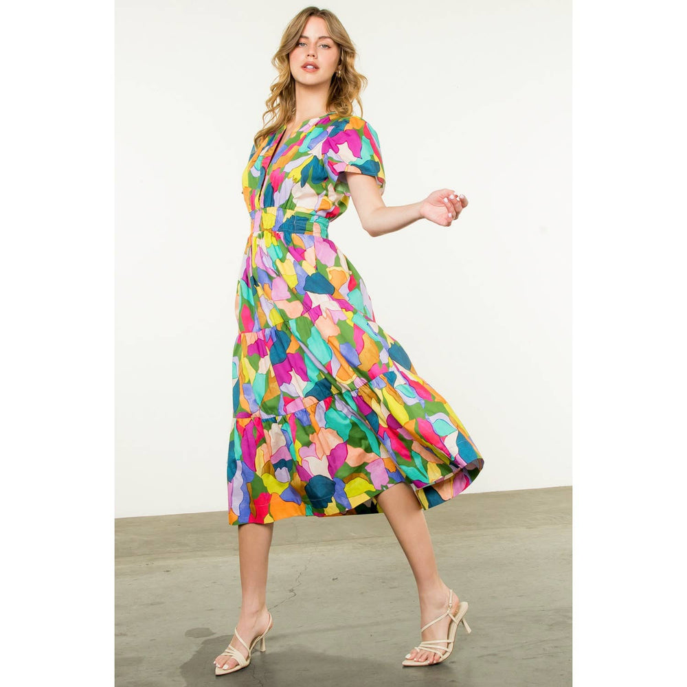 Multi - colored Tiered Print Dress - The Color Collab